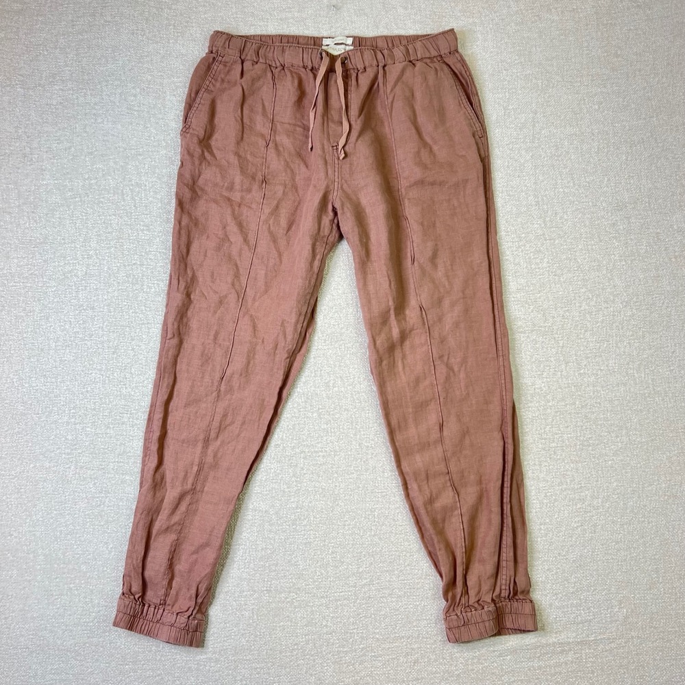 Cynthia Rowley 100% Linen Women Large Dusty Rose Jogger Pants Boho Elastic Waist